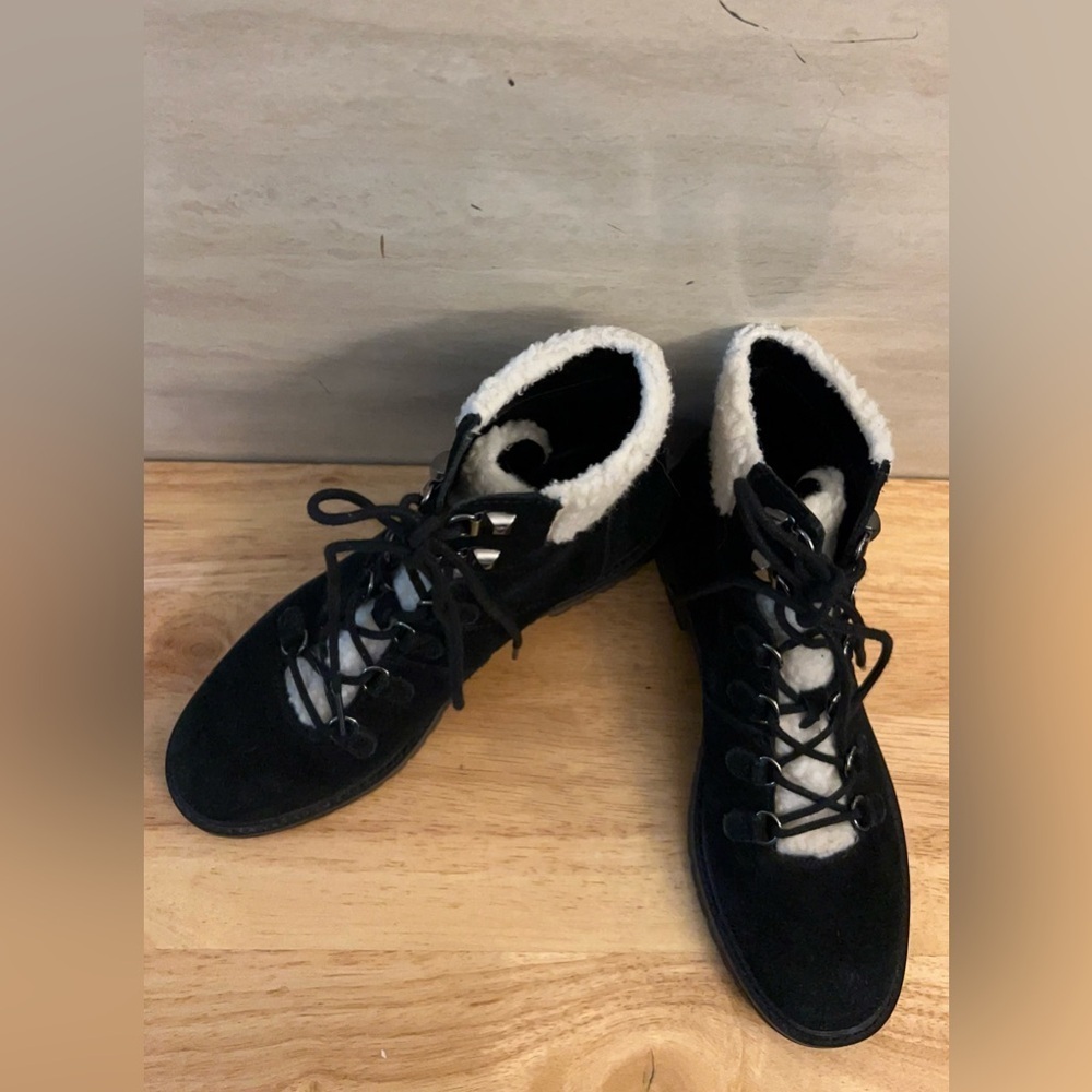 Marc Fisher Hopee Winter Black Suede, Faux Shearling Lining